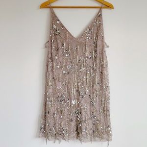 ASOS FRINGE LILAC BEADED SHIFT DRESS